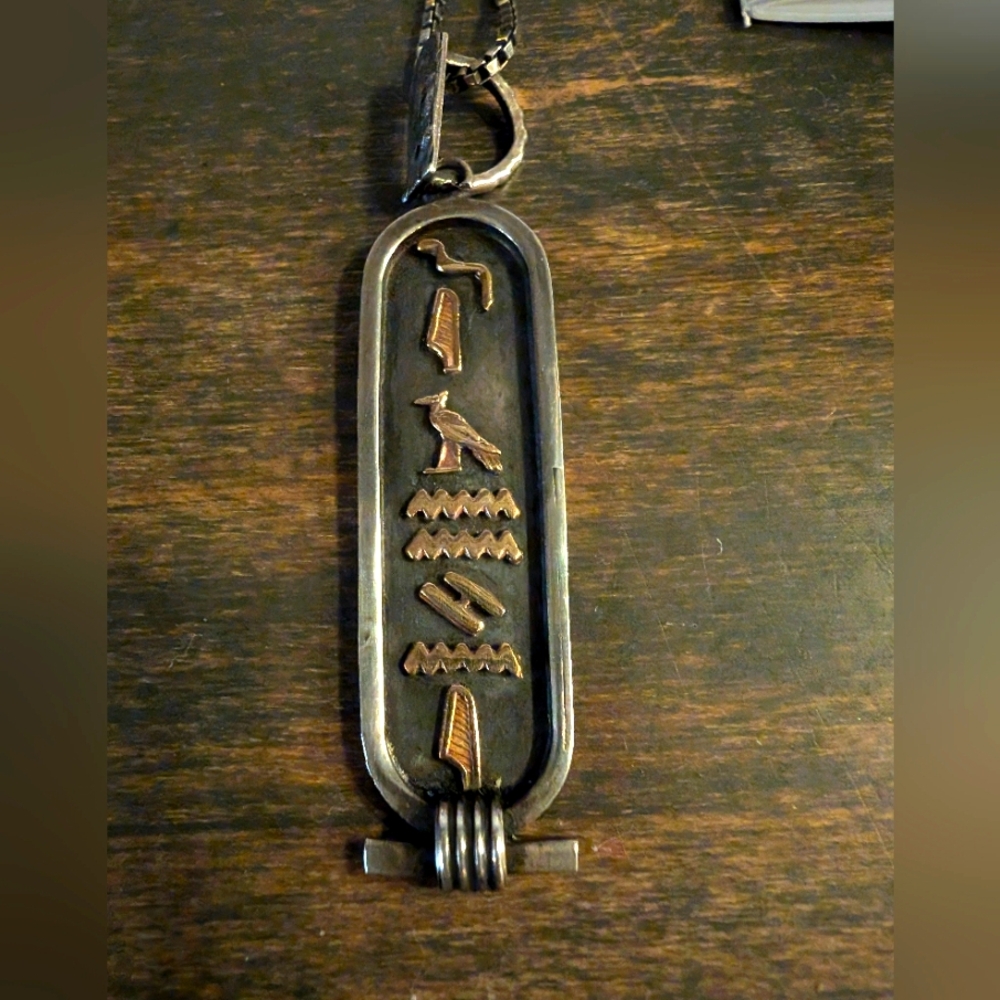 Egyptian Solid Silver 9 ct Gold Cartouche Pendant
